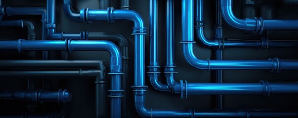 Close-up of Blue Industrial Pipes with Shine and Shadows, Perfect for Background or Design in Plumbing, Construction, Engineering, and Technology Contexts