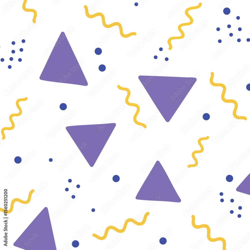 Poster abstract geometric pattern with purple triangles and yellow wavy lines seamless design for creative 