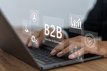B2B, Business to Business concept, digital transformation and innovation in enterprise growth for corporate strategy in competitive market, organization growth, collaboration and enterprise connection