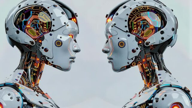 Artificial intelligence bionic limb humanoid robots facing each other