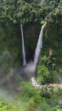 The Tad Fane waterfall, on the Bolaven Plateau in Laos aerial view
