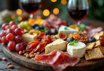 Gourmet charcuterie setup with various meats and cheeses