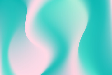 Pink, mint aquamarine color blurry wavy background with copy space. Aesthetic iridescent smooth gradient neon watercolor motion water backdrop. Fluid backdrop for presentation, poster, product display
