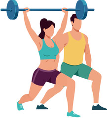 Obraz premium Man and woman weightlifting with barbell in fitness training for strength and health improvement