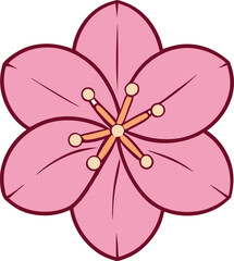 Pink flower colorful-vector-illustration with six petals and orange center on white background
