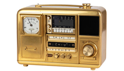 Obraz premium Vintage, portable, electronic device. Features a golden exterior, showing some signs of age and wear