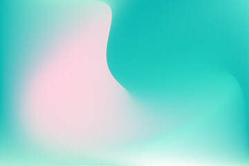 Pink, mint aquamarine color blurry wavy background with copy space. Aesthetic iridescent smooth gradient neon watercolor motion water backdrop. Fluid backdrop for presentation, poster, product display