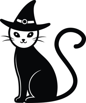 black cat wearing witch hat clip art preview