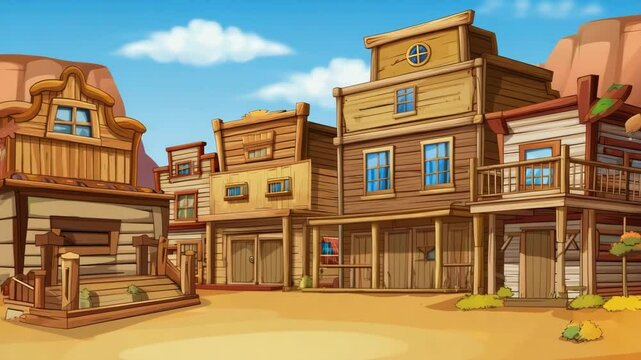 Explore a colorful western town with classic wooden buildings and a vast desert backdrop