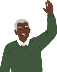 Naklejka premium Elderly man waving hand happily smiling wearing green sweater vector illustration