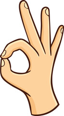 Cartoon illustration of a human hand making the "OK" gesture, fingers touching.