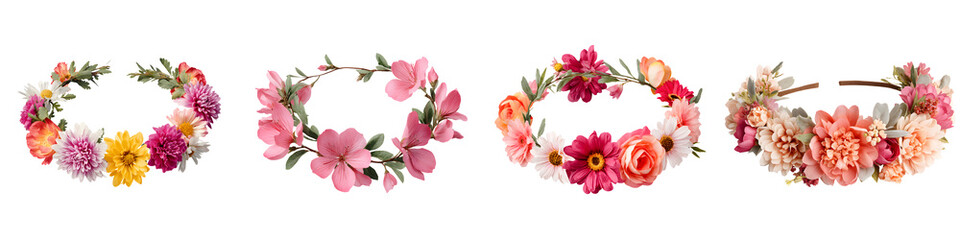 Floral Headbands Collection Isolated on White Background