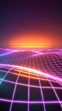 Retro Synthwave Grid and Sunset Sky Particles