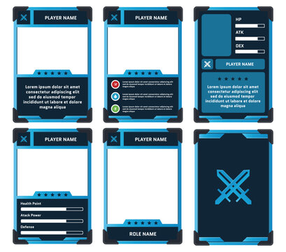 complete game card template with classic knight theme and blue and dark blue color combination, for game ui, trading card game, and player collection card purposes. available with 10 eps files