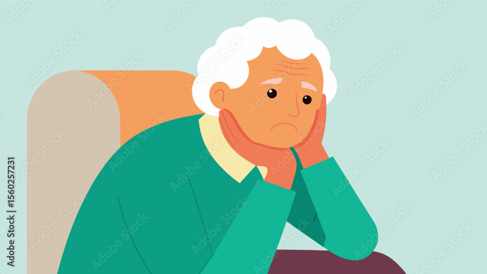 Poster a senior citizen slumps in their chair their head resting in their hands as they feel defeated and u