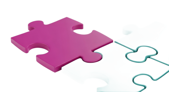Magenta And Teal Puzzle Pieces Interlocking Representing Teamwork Isolated Transparent Background