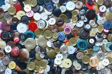 Background made from colorful sewing buttons. Flat lay of various clothing buttons.