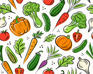 Hand-drawn Vegetable Pattern: Colorful Carrots, Peppers & More