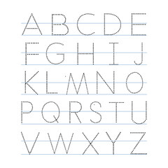 Worksheet for drawing uppercase letters of the alphabet - letters with a dotted dot. vector illustration © Nadiia