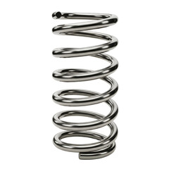 Sleek metallic spring reflects light against a stark backdrop, showcasing compression and recoil in a mechanical design.