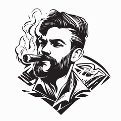 Villain Character Enjoying a Cigar with a Sinister Expression Vector Illustration