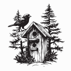 Wooden Bird House Image Vector isolated on white background.