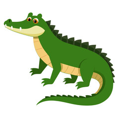 Fototapeta premium Cute cartoon crocodile. Reptile green alligator . Suitable for educational poster, logo, children's books and encyclopedias. Isolated vector illustration on white background. Side view