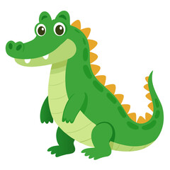 Cute cartoon crocodile. Smiling green reptile alligator in playful style. Suitable for educational poster, logo, children's books and  encyclopedias. Isolated vector illustration on white background. 