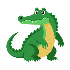 Cute cartoon crocodile. Reptile green alligator . Suitable for educational poster, logo, children's books and  encyclopedias. Isolated vector illustration on white background. Side view