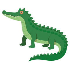 Naklejka premium Cartoon crocodile. Reptile green alligator . Suitable for educational poster, logo, children's books and encyclopedias. Isolated vector illustration on white background. Side view