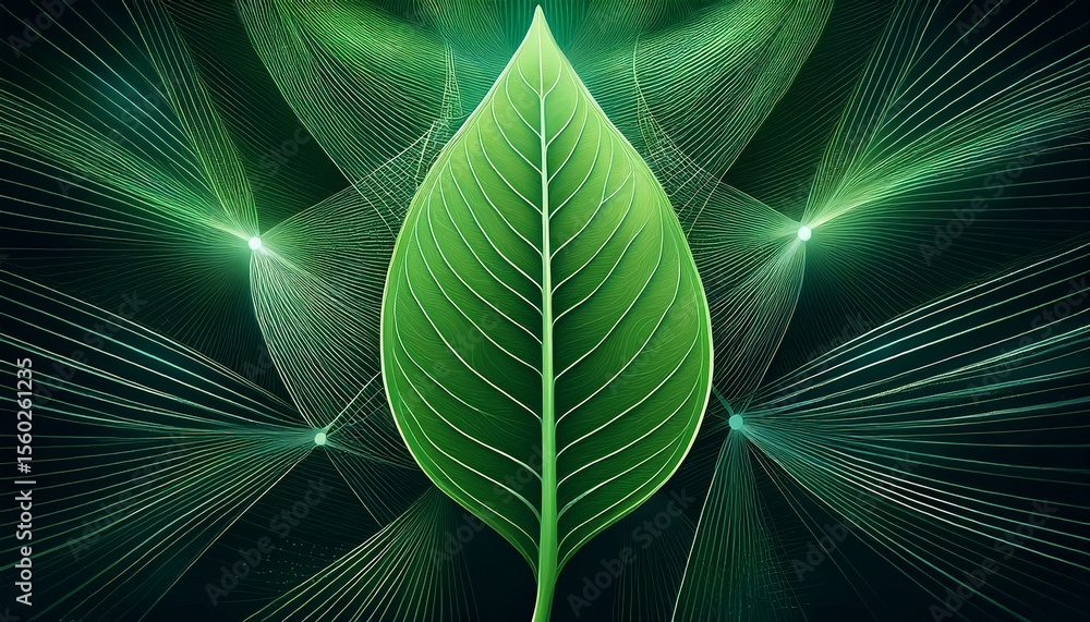 Poster abstract green leaf with network background