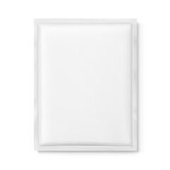 Four side seal sachet bag mockup. Flat lay view. Vector illustration isolated on white background. Can be use for template your design, presentation, promo, ad. EPS10.