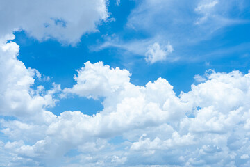 Vibrant Blue Sky with Fluffy White Cumulus Clouds Scenic Summer Daytime Atmosphere