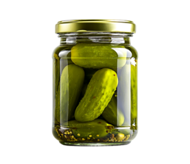 A jar of pickled gherkins isolated on a transparent background