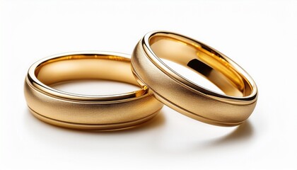 two golden wedding rings isolated on white background