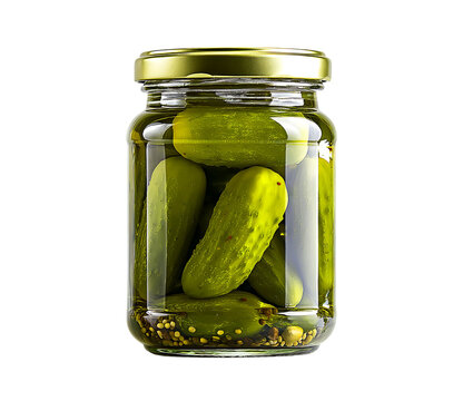 A jar of pickled gherkins isolated on a transparent background