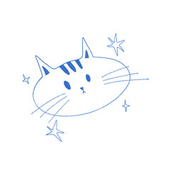 Depicting a blue line-art cat surrounded by stars on a white background expresses a playful and whimsical sense of imagination, calm, and charm—perfect for modern illustration and creative design work