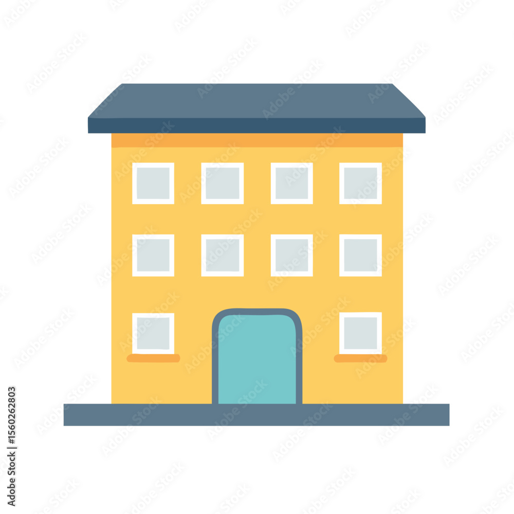 Poster flat simple building facade with multiple windows architecture illustration