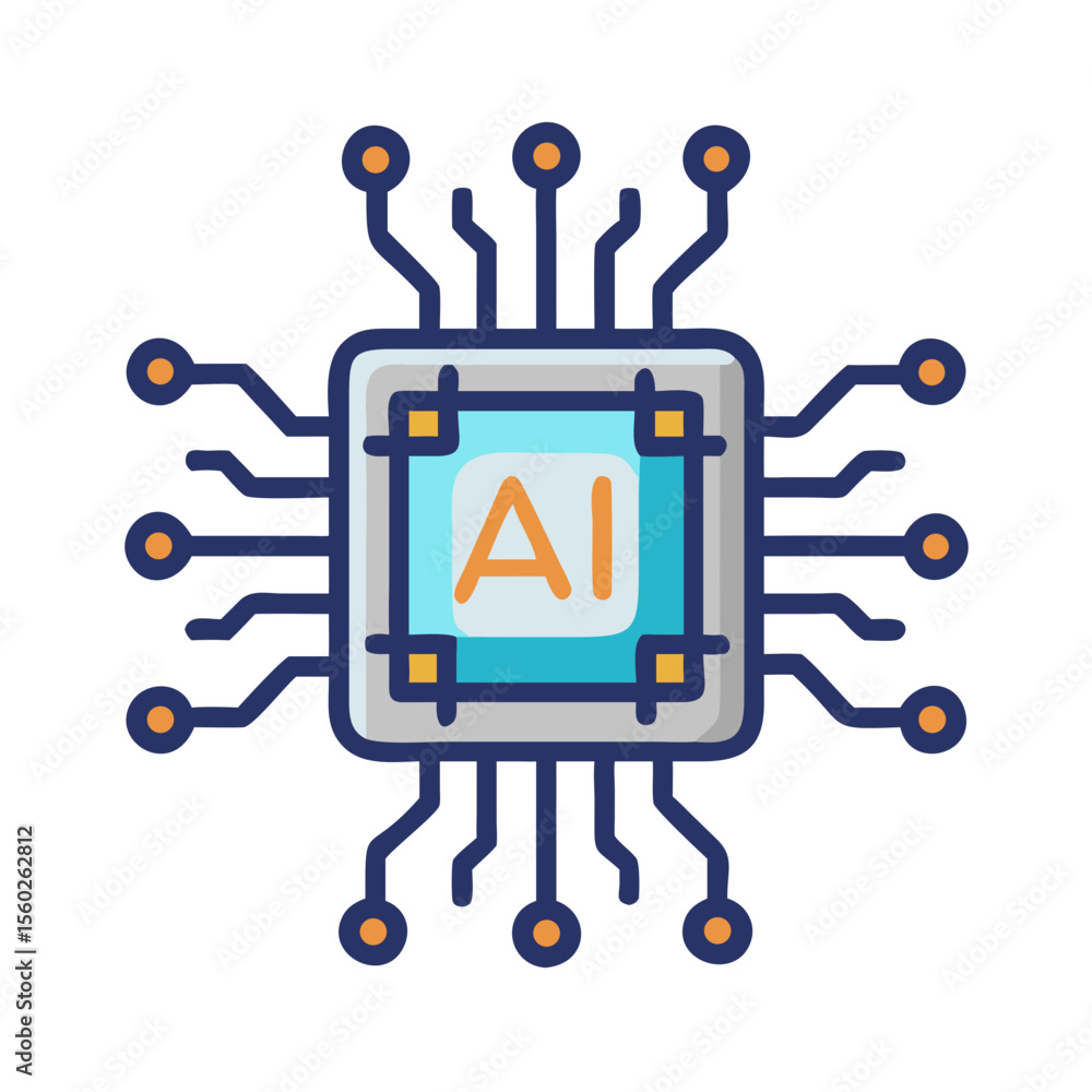 Poster simple flat style artificial intelligence chip processor connection technology icon