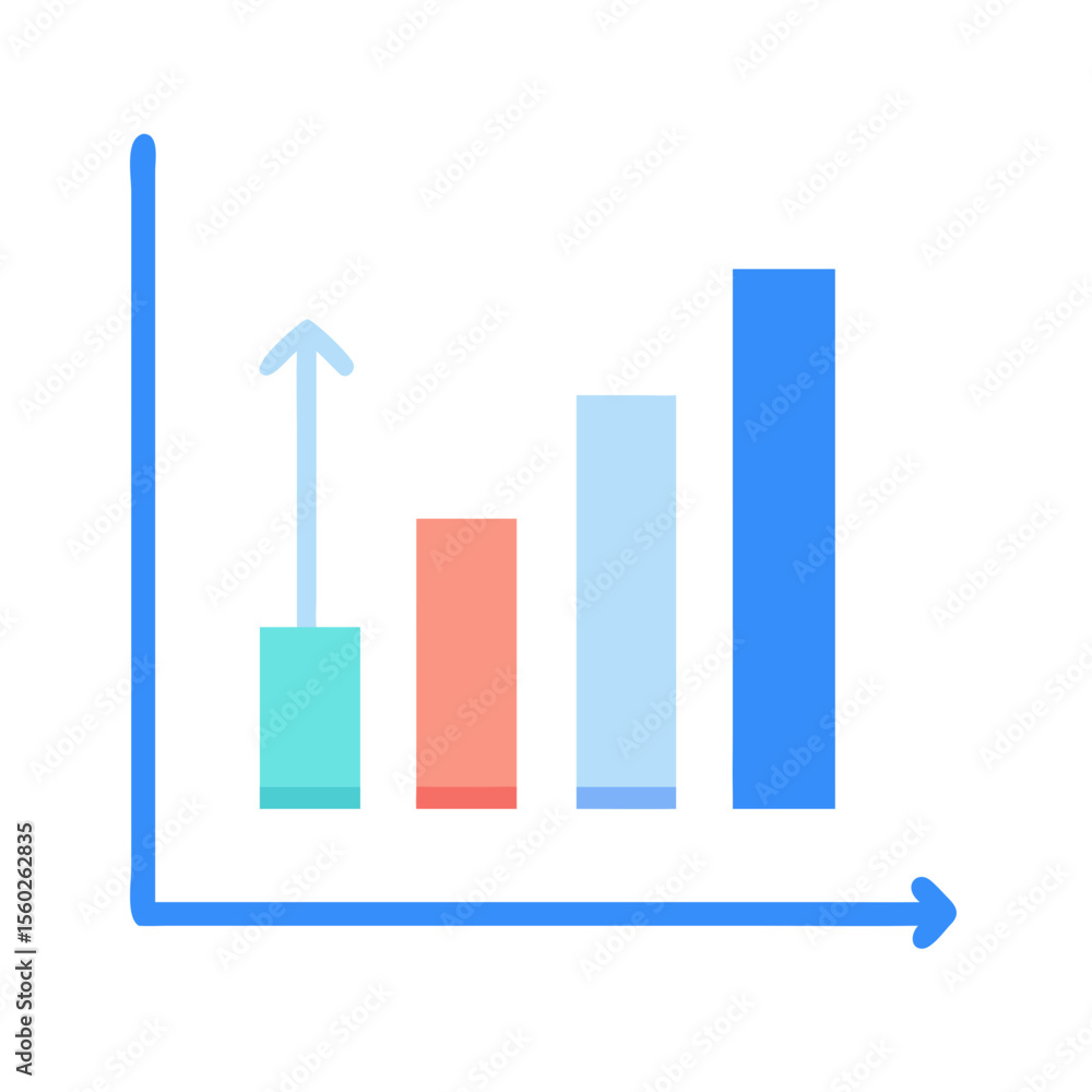 Poster flat style colorful bar graph with upward arrow business chart