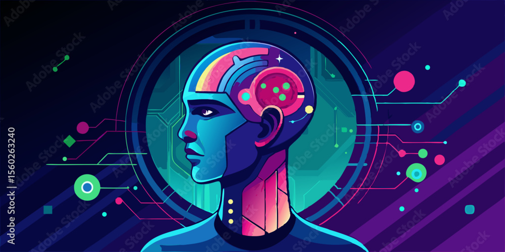 Aufkleber futuristic ai portrait a colorful depiction of artificial intelligence and technology integration wi
