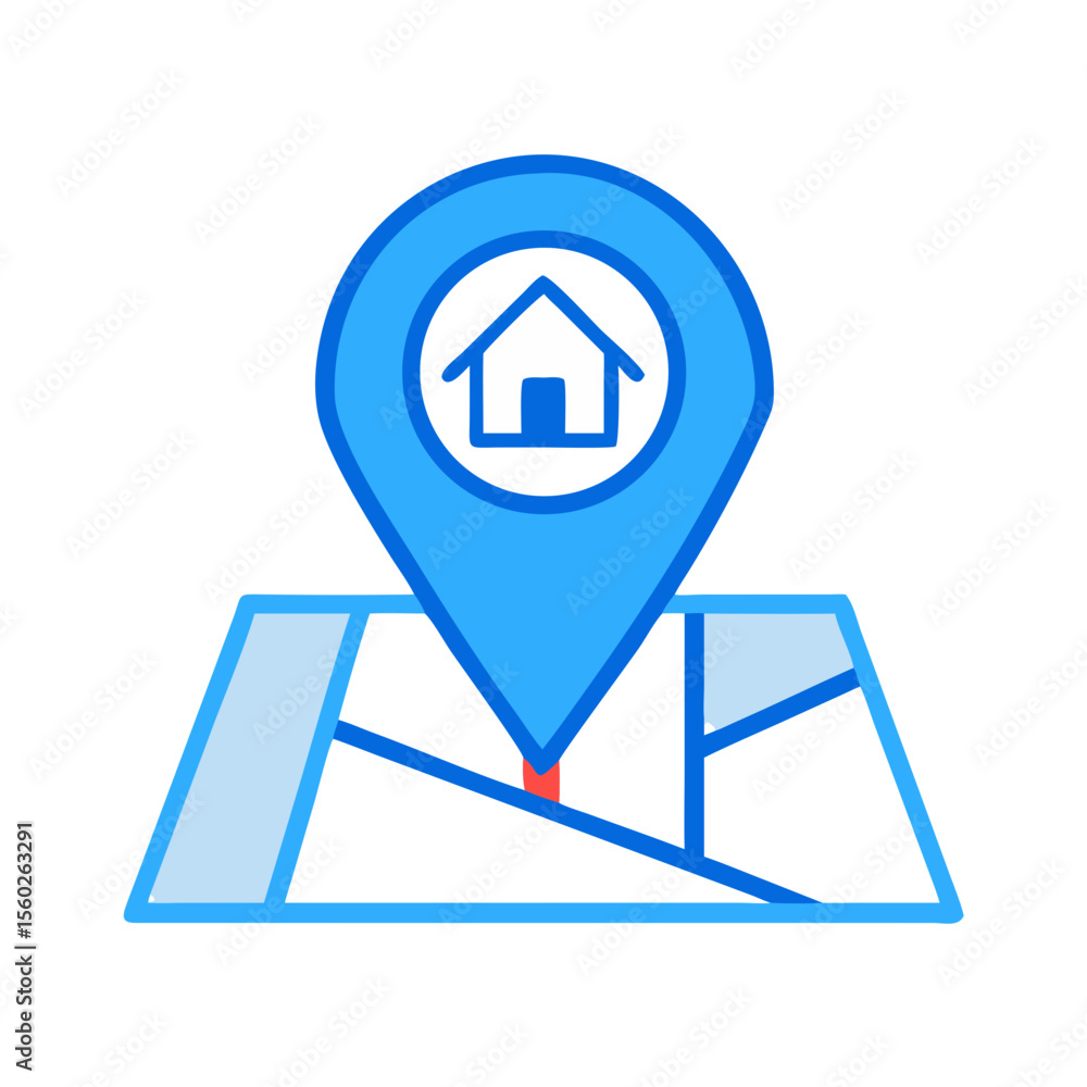 Poster modern line art location house on map pointer element icon