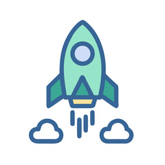 Modern Lineart Rocket Launching with Clouds Creative Symbol Illustration