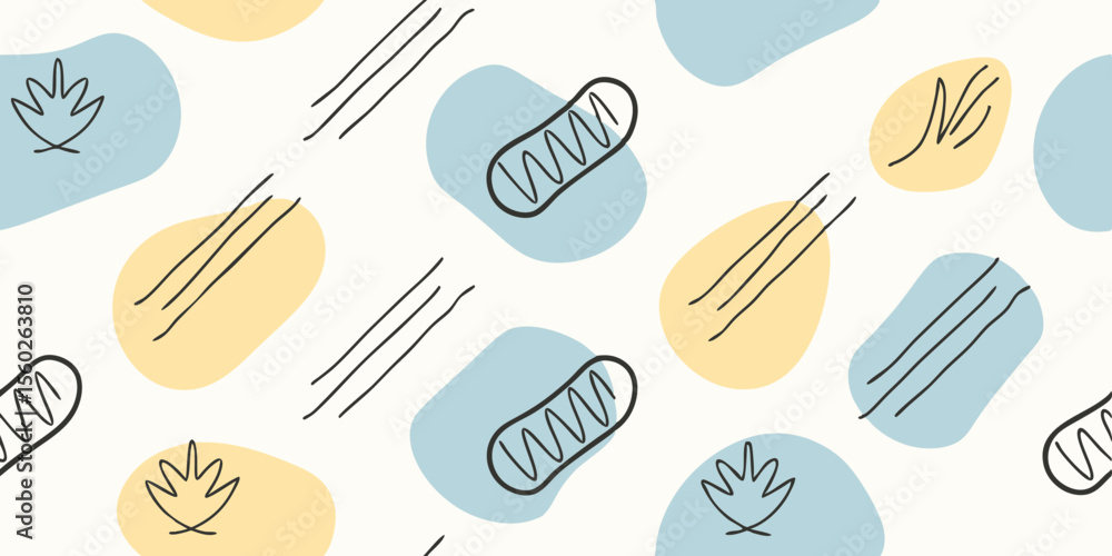 Poster abstract seamless pattern with hand drawn elements and pastel shapes on a white background modern ar