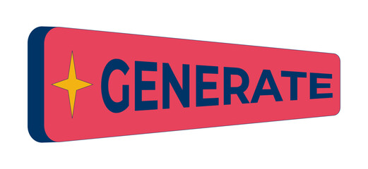 AI generate button 2D cartoon object. Artificial intelligence output prompt. Digital action. Input ui element algorithm. Start command isolated flat vector clip art on white. Spot illustration