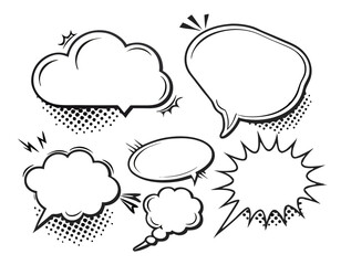 Six Blank Comic Book Speech Bubbles, Pop Art Style