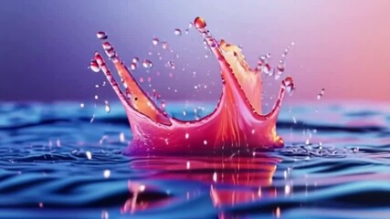 A splash of liquid forms a crown shape, with droplets suspended in the air, against a blurred colorful background. - Powered by Adobe