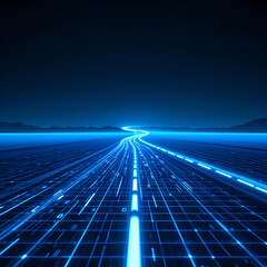 Streaming Intelligence in Blue: Digital Road Tech Concept in Motion

