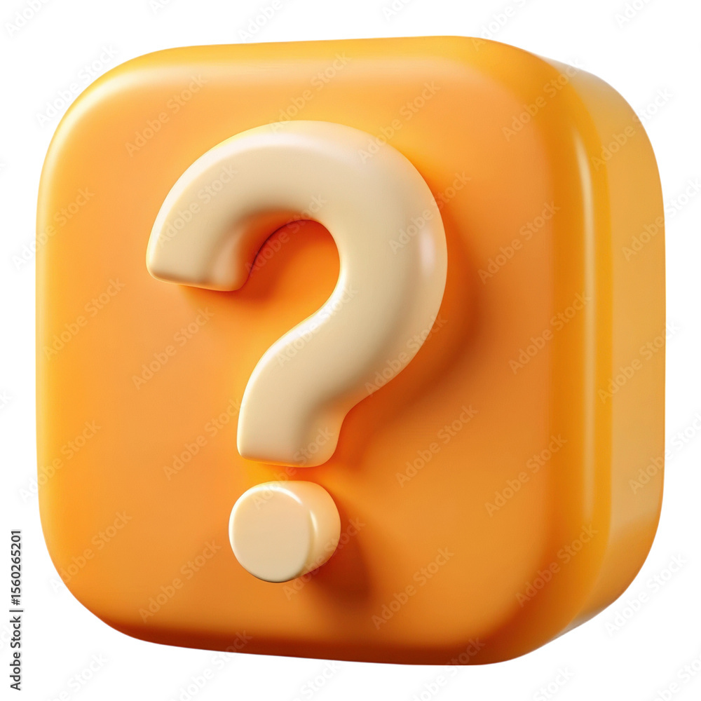 Fototapete a 3d rendered question mark on an orange cube a symbol of inquiry and curiosity on a transparent bac