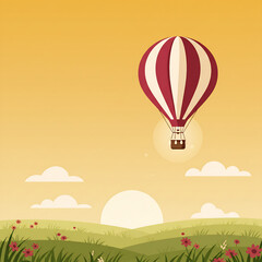 Hot Air Balloon Flying Over a Sunrise Landscape